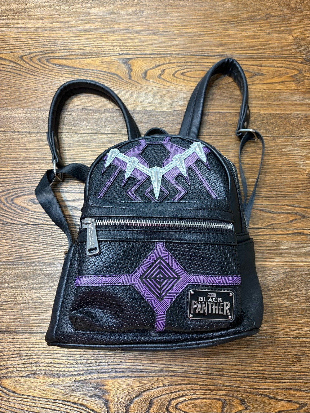 Loungefly Black Panther Mini Backpack - Black with Purple and Silver Accents